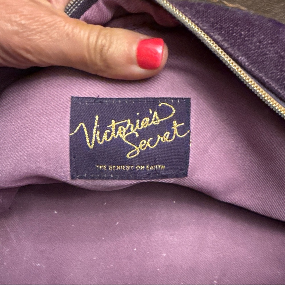 Vintage Y2K 1990’s Victoria's Secret Handbag Purple Velvet Satchel Bag Cosmetic - Picture 8 of 14